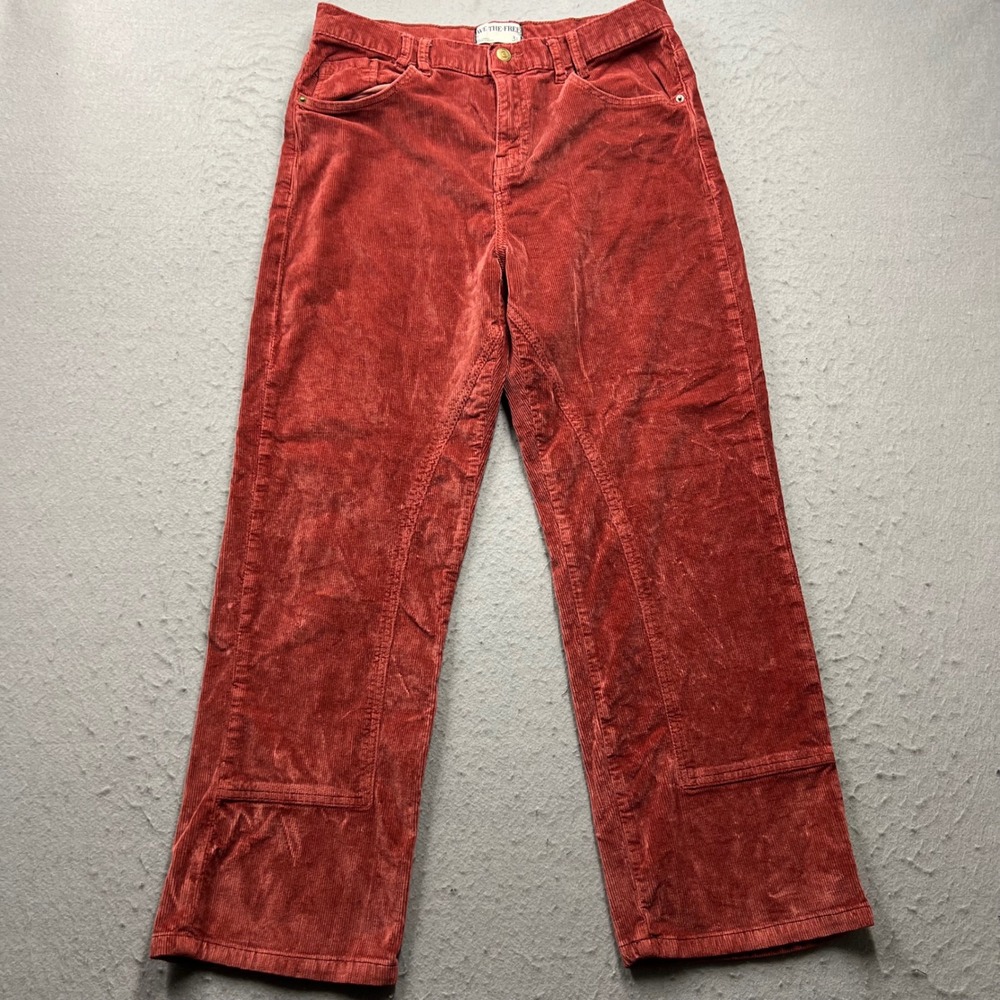 We The Free People Corduroy Pants Rust Red Wide Leg Size 31 Boho Casual Trousers